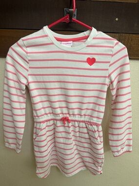 Tommy Bahamas Girls White & Pink Striped Long Sleeve Dress with Heart